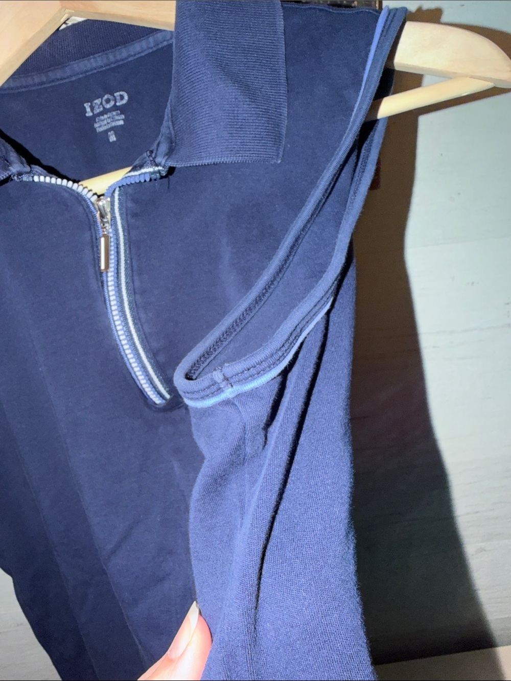 Izod Vintage Navy Sleeveless Polo Tank with Light Blue Trim & 3/4 Zipper - Picture 4 of 10